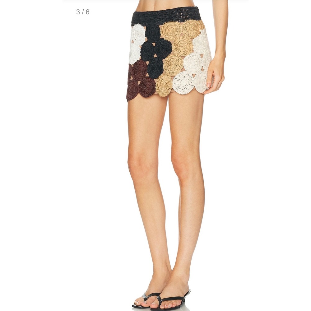 Simon Miller Multi Crochet Circle Mini Skirt XL Black Tan Brown White Boho - Picture 2 of 9